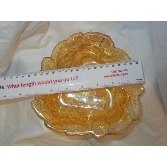 Indiana Carnival Glass Loganberry Leaf Motif Amber Candy Dish pattern 606 - Picture 4 of 4